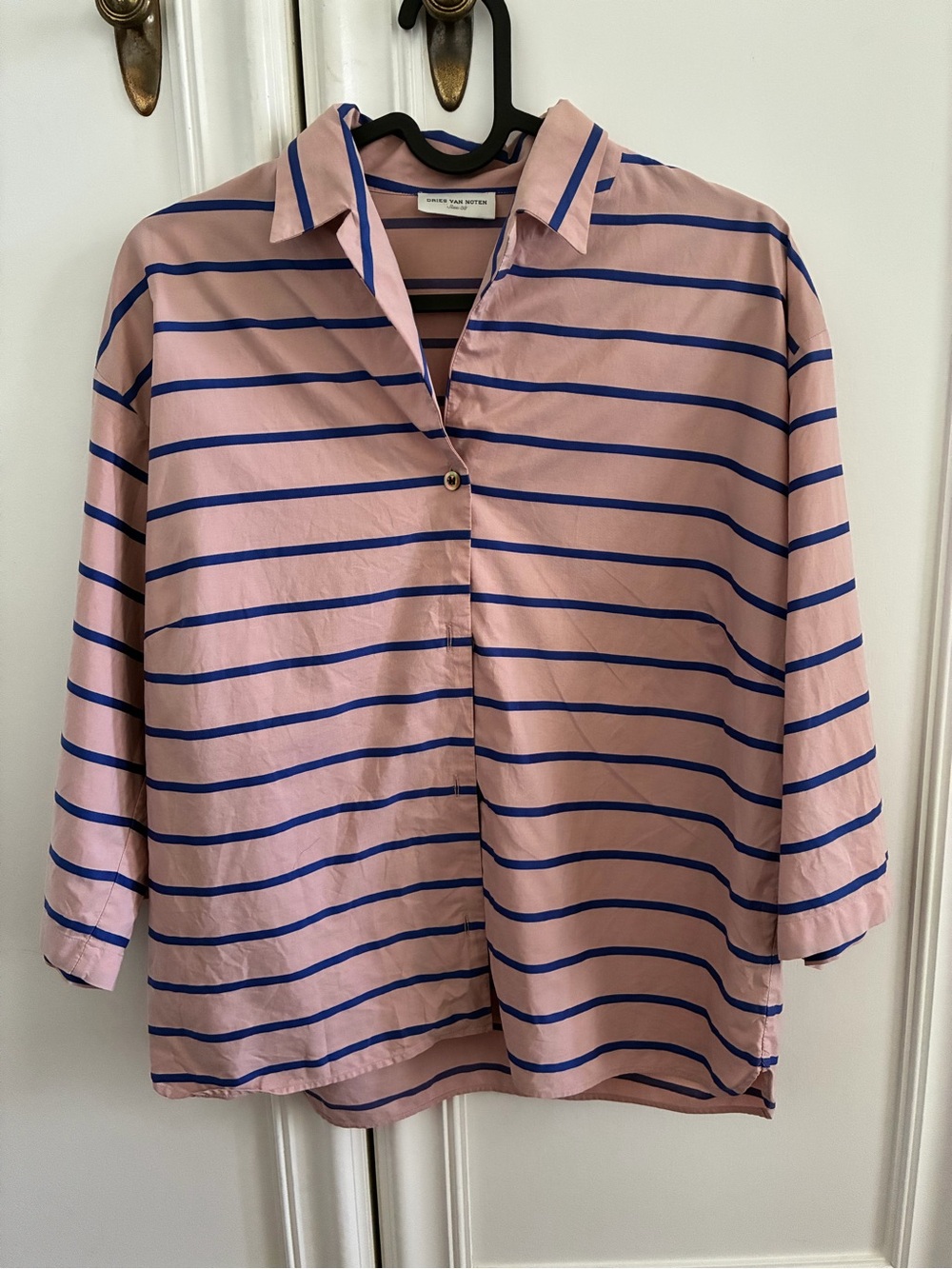 Dries Van Noten Pink Shirt with Blue Stripes